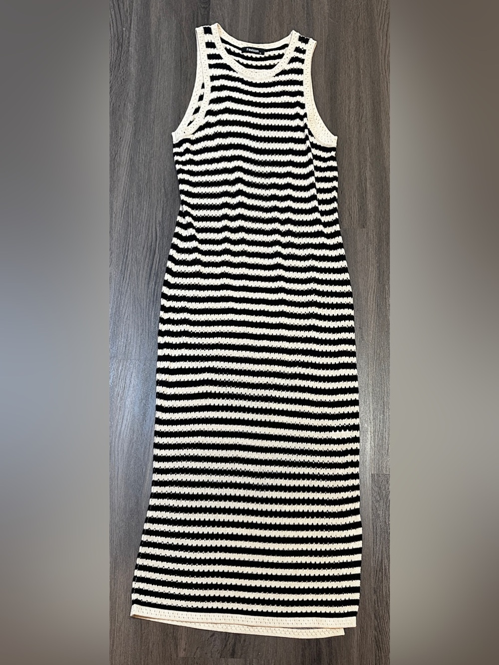 Black Ivory Striped Crochet Knit Maxi Dress Beach Resort Cover Up Boho